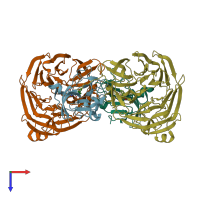 PDB entry 2ojy coloured by chain, top view.