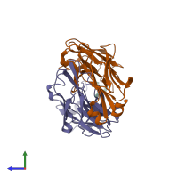 PDB entry 2ok0 coloured by chain, side view.