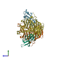 PDB entry 2ok4 coloured by chain, side view.