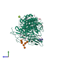 PDB entry 2ok5 coloured by chain, side view.