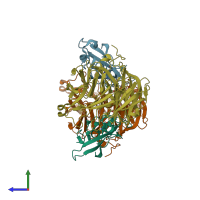 PDB entry 2ok6 coloured by chain, side view.