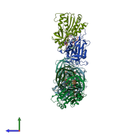 PDB entry 2ok7 coloured by chain, side view.