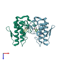 PDB entry 2ok9 coloured by chain, top view.