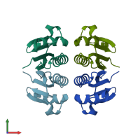 PDB entry 2oka coloured by chain, front view.