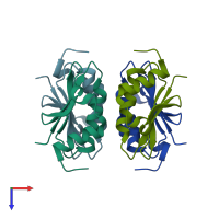 PDB entry 2oka coloured by chain, top view.