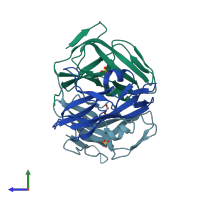 PDB entry 2okb coloured by chain, side view.