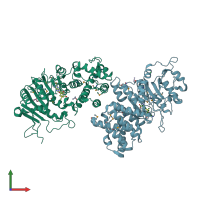 PDB entry 2okc coloured by chain, front view.