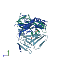 PDB entry 2okd coloured by chain, side view.