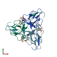PDB entry 2oke coloured by chain, front view.