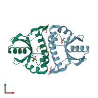 PDB entry 2okf coloured by chain, front view.
