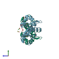 PDB entry 2okf coloured by chain, side view.
