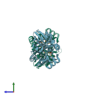 PDB entry 2okg coloured by chain, side view.