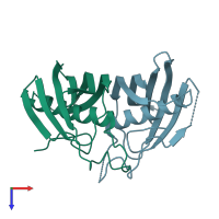 PDB entry 2oki coloured by chain, top view.