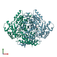 PDB entry 2okj coloured by chain, front view.