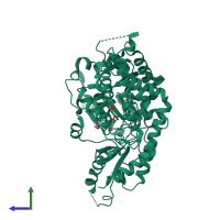 PDB entry 2okk coloured by chain, side view.