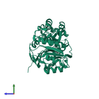 PDB entry 2okt coloured by chain, side view.
