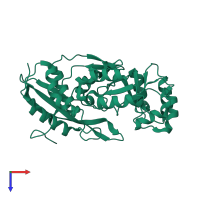 PDB entry 2okt coloured by chain, top view.