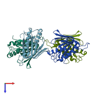 PDB entry 2okv coloured by chain, top view.
