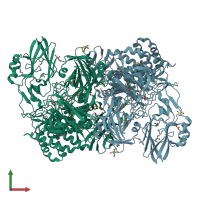 PDB entry 2okx coloured by chain, front view.