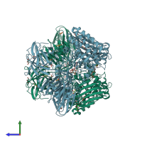 PDB entry 2okx coloured by chain, side view.