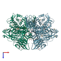 PDB entry 2okx coloured by chain, top view.