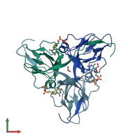 PDB entry 2ol0 coloured by chain, front view.
