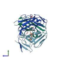 PDB entry 2ol0 coloured by chain, side view.