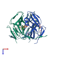 PDB entry 2ol0 coloured by chain, top view.