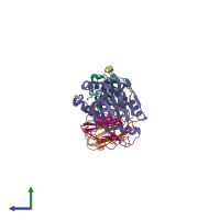 PDB entry 2ol3 coloured by chain, side view.