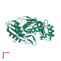 PDB entry 2ola coloured by chain, top view.