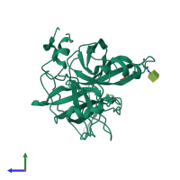 PDB entry 2olg coloured by chain, side view.
