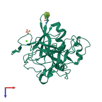 PDB entry 2olg coloured by chain, top view.
