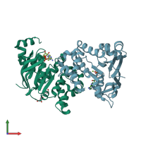 PDB entry 2olj coloured by chain, front view.