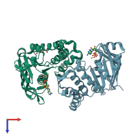 PDB entry 2olj coloured by chain, top view.