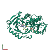 PDB entry 2oln coloured by chain, front view.