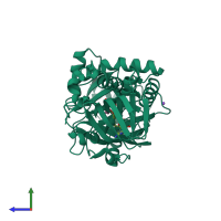 PDB entry 2oln coloured by chain, side view.