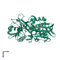 PDB entry 2oln coloured by chain, top view.