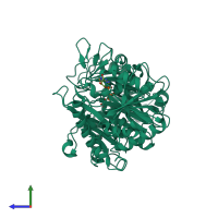 PDB entry 2olq coloured by chain, side view.