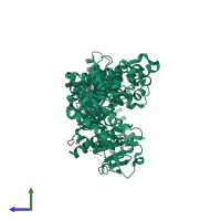 PDB entry 2ols coloured by chain, side view.