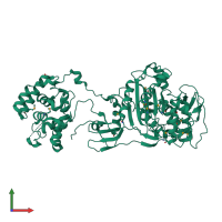 PDB entry 2olu coloured by chain, front view.