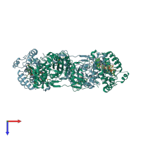 PDB entry 2olv coloured by chain, top view.