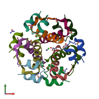 PDB entry 2oly coloured by chain, front view.