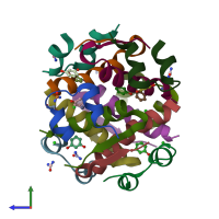 PDB entry 2oly coloured by chain, side view.