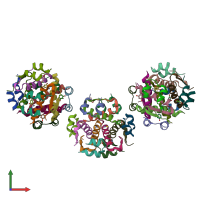 PDB entry 2om1 coloured by chain, front view.