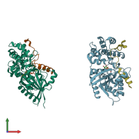 PDB entry 2om2 coloured by chain, front view.