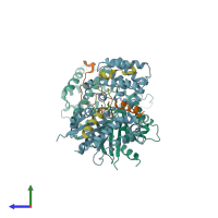 PDB entry 2om2 coloured by chain, side view.