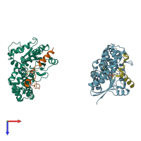 PDB entry 2om2 coloured by chain, top view.