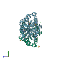 PDB entry 2om6 coloured by chain, side view.