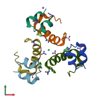 PDB entry 2omg coloured by chain, front view.