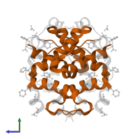 Insulin B chain in PDB entry 2omg, assembly 1, side view.